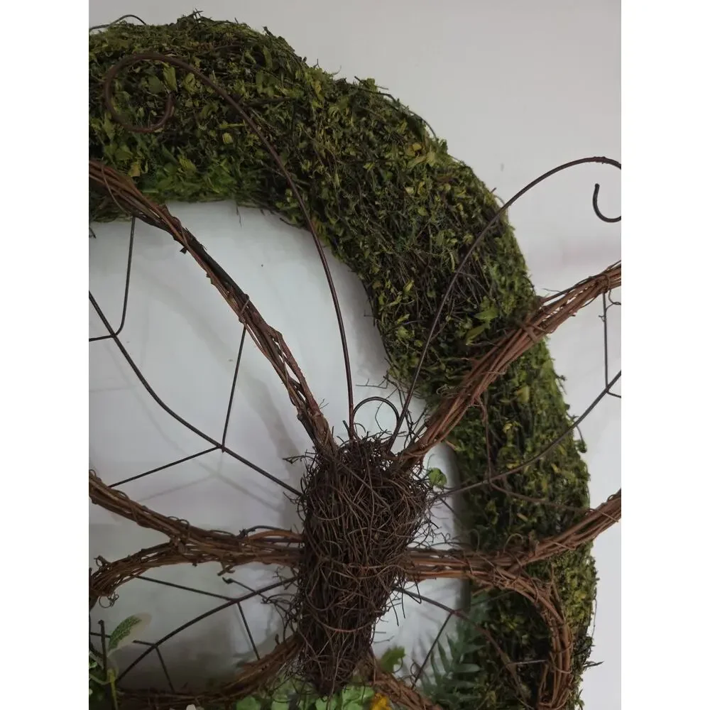 Handmade Butterfly Springtime Moss Daisy Wreath
